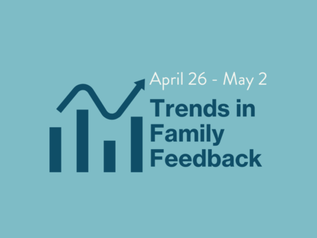 Family nationwide trends graphic with the text: "Trends in Family Feedback: April 26th-May 2nd" next to a bar graph illustration.