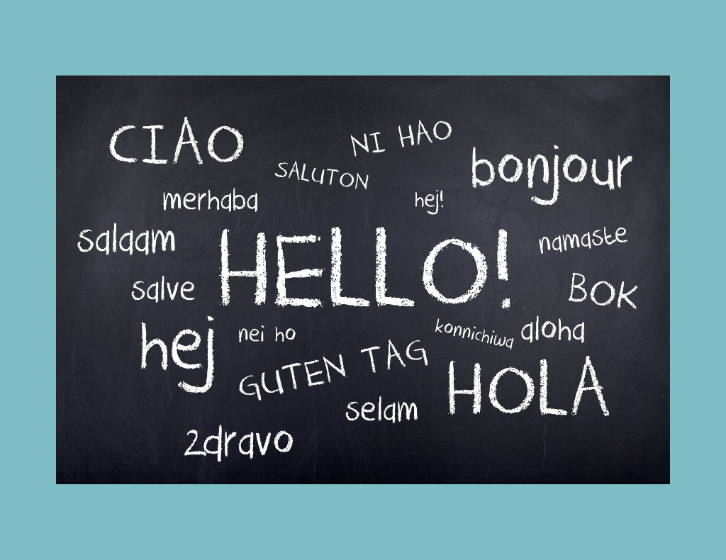 A chalkboard with the word "hello" written in a variety of languages.