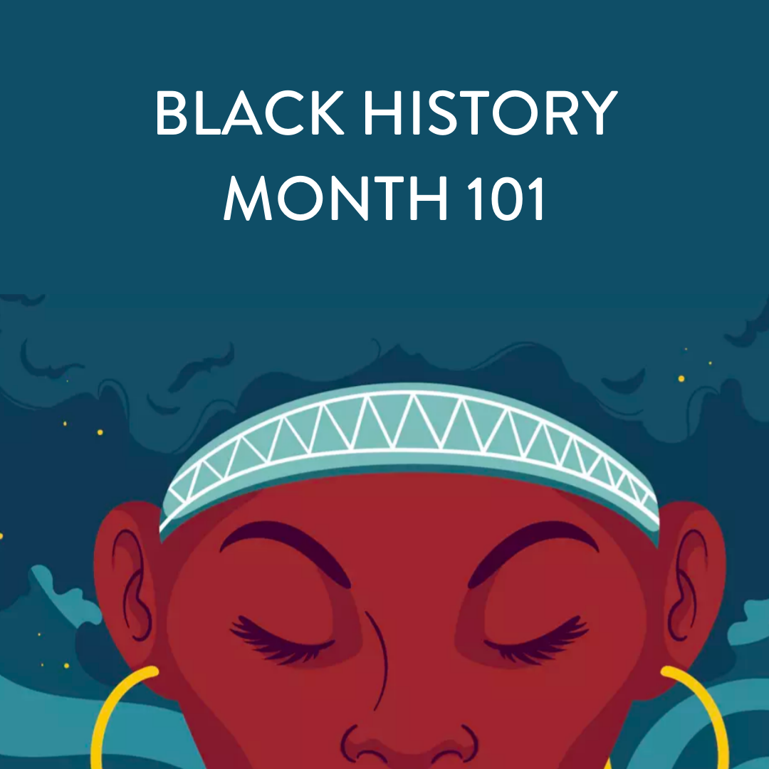 Black History Month 101 with African American woman with her eyes closed.