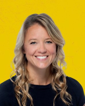 Headshot of Mandy Wallace with yellow background